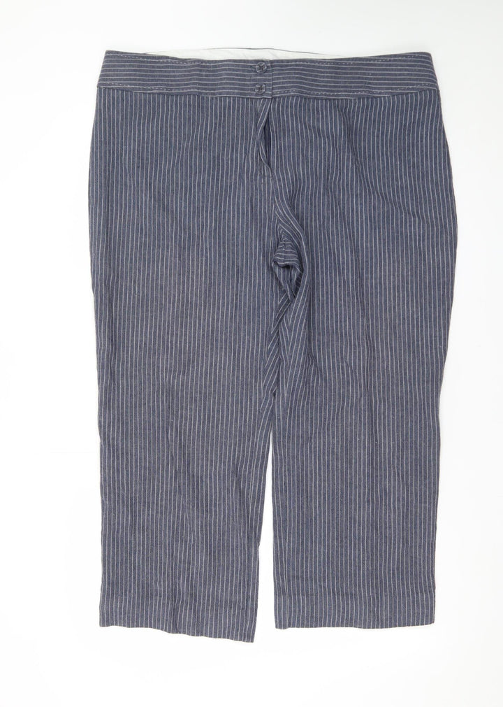 Marks and Spencer Women’s Blue Striped Cropped Linen Trousers UK 20