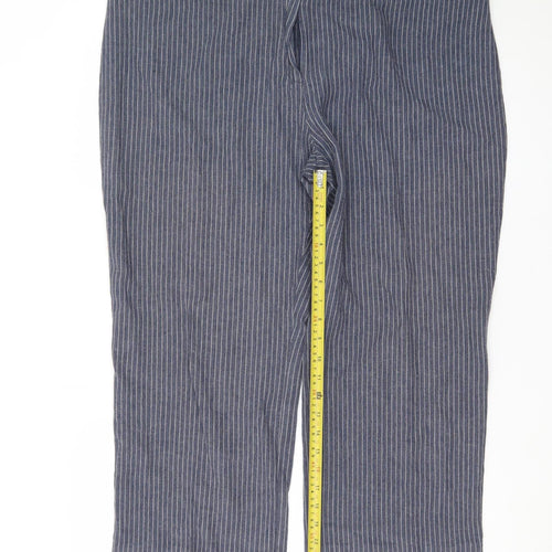 Marks and Spencer Women’s Blue Striped Cropped Linen Trousers UK 20