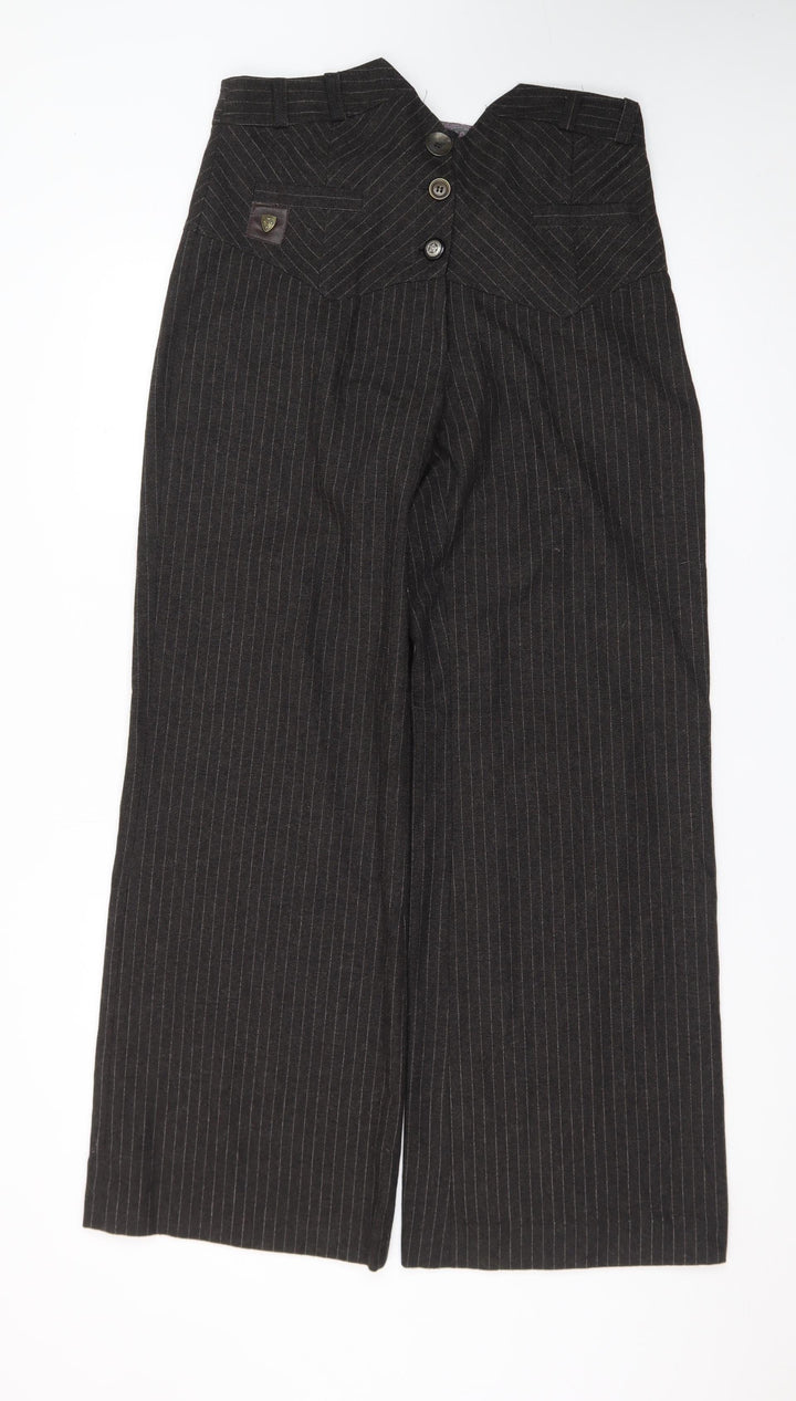 River Island Women Brown Pinstripe Wide-Leg Trousers Size 12