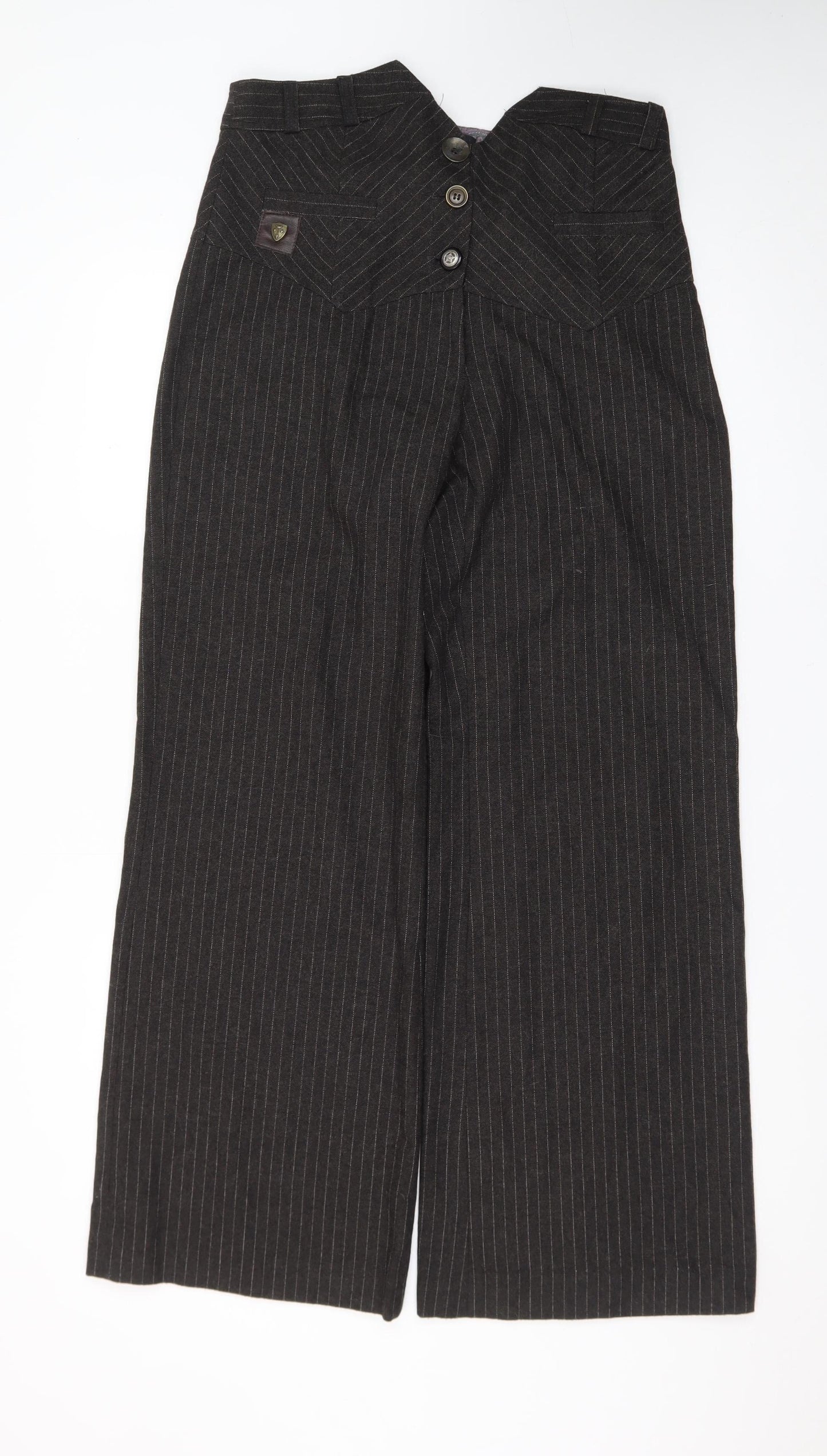 River Island Women Brown Pinstripe Wide-Leg Trousers Size 12