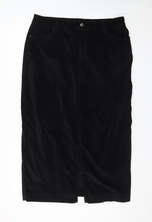 Sosandar Women's Black Velvet Midi Pencil Skirt Size 18