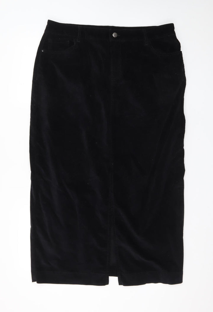 Sosandar Women's Black Velvet Midi Pencil Skirt Size 18