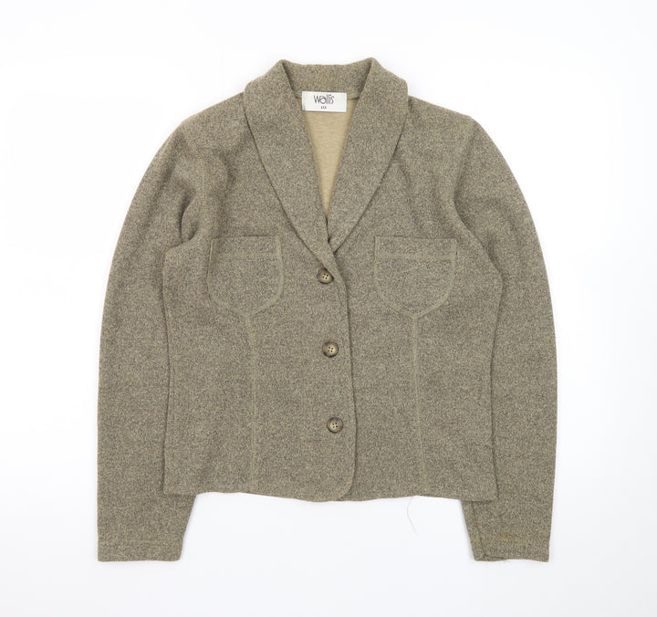 Wallis Womens Beige Knit Collared Button Cardigan Size 10