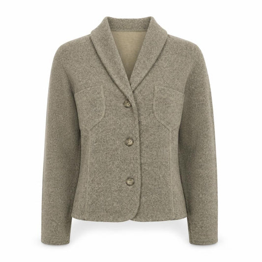 Front view of Wallis women’s beige knit collared button cardigan, size UK 10