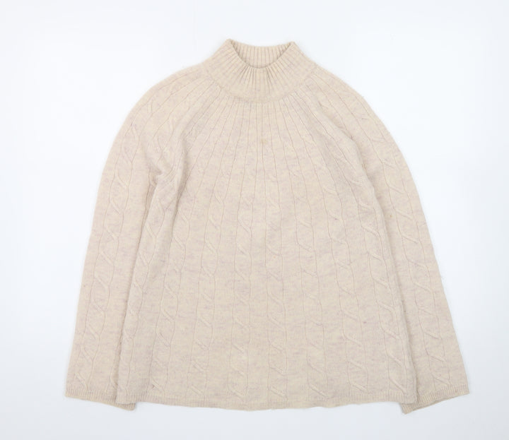 Paul Costelloe Women Beige Merino Wool Mock Neck Jumper Size 10