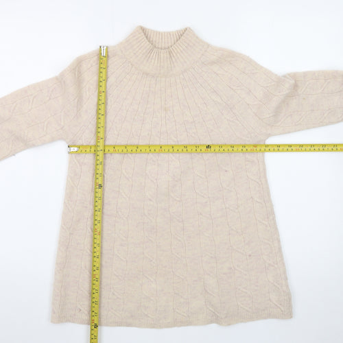 Paul Costelloe Women Beige Merino Wool Mock Neck Jumper Size 10