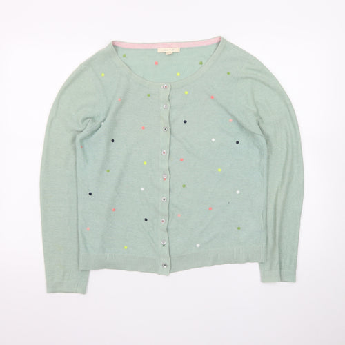 White Stuff Women Green Polka Dot Cardigan UK 14 Linen Cotton Knit