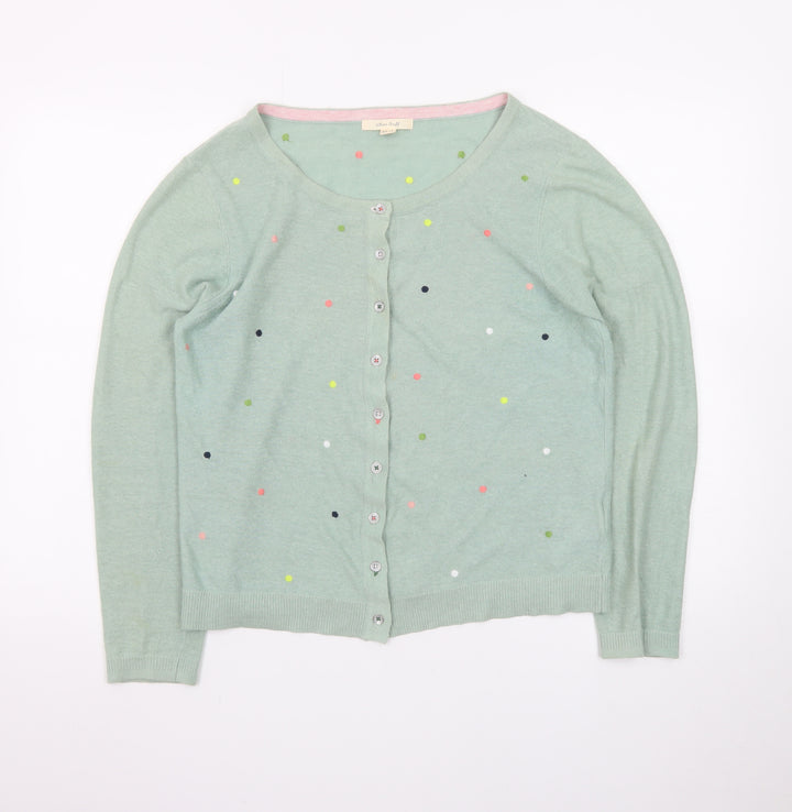 White Stuff Women Green Polka Dot Cardigan UK 14 Linen Cotton Knit