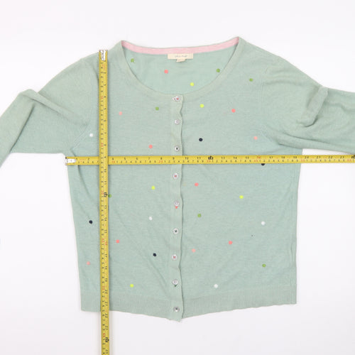White Stuff Women Green Polka Dot Cardigan UK 14 Linen Cotton Knit