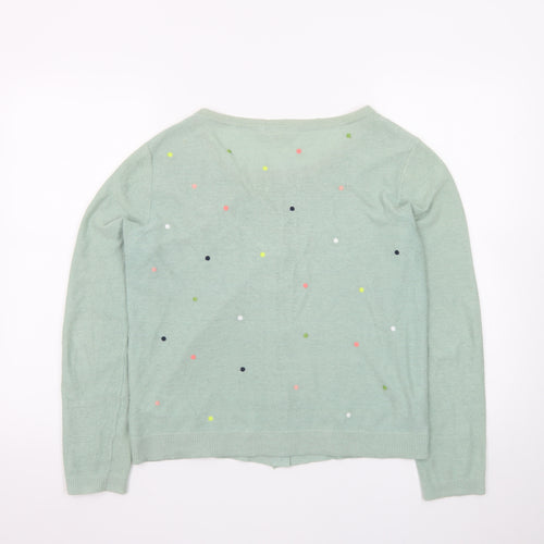 White Stuff Women Green Polka Dot Cardigan UK 14 Linen Cotton Knit