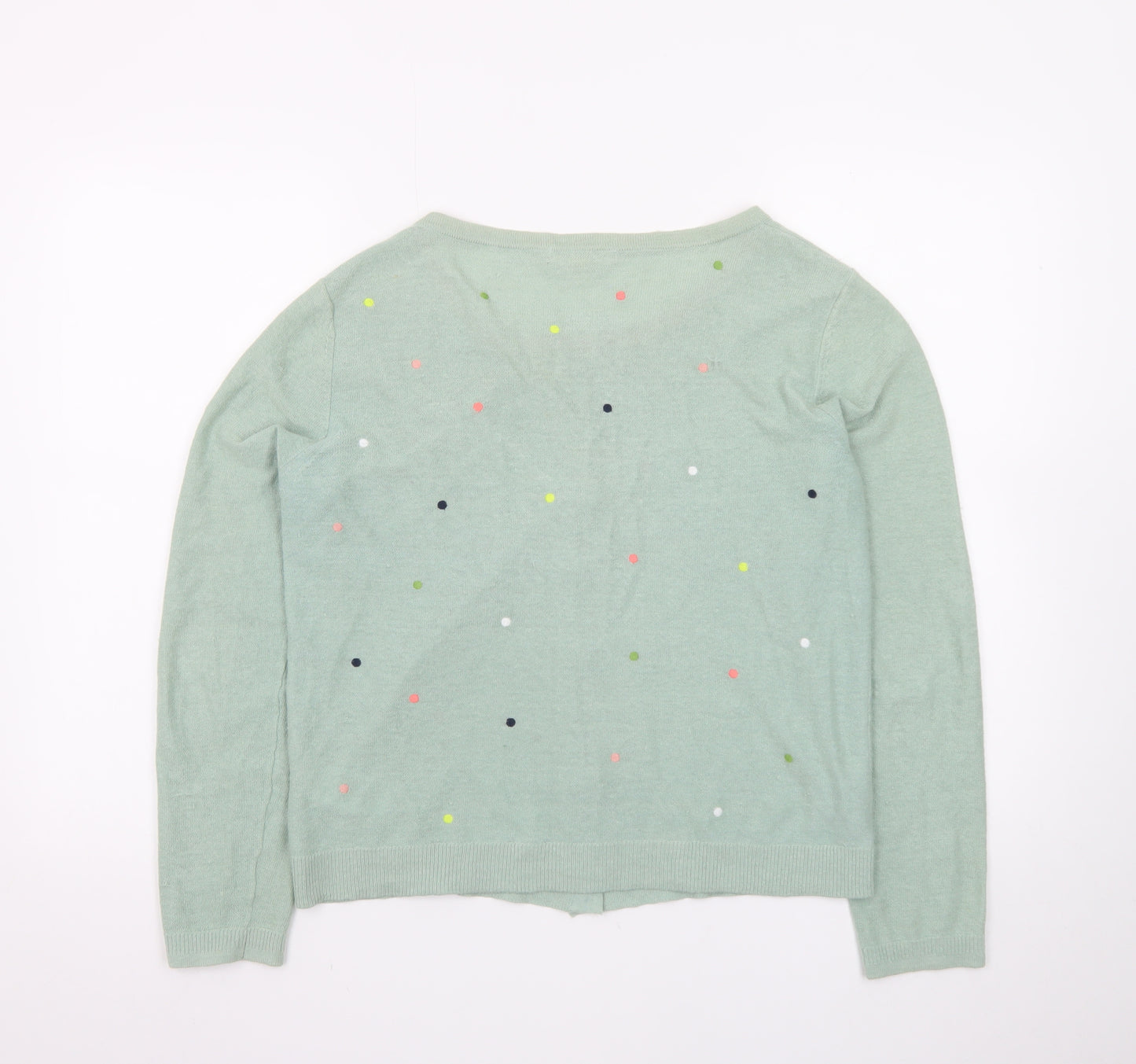 White Stuff Women Green Polka Dot Cardigan UK 14 Linen Cotton Knit