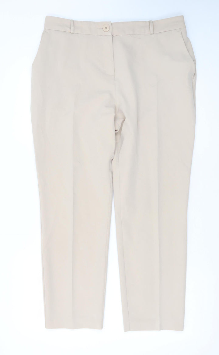 Dunnes Stores Women’s Beige Straight Leg Trousers Size 14 Polyester Blend