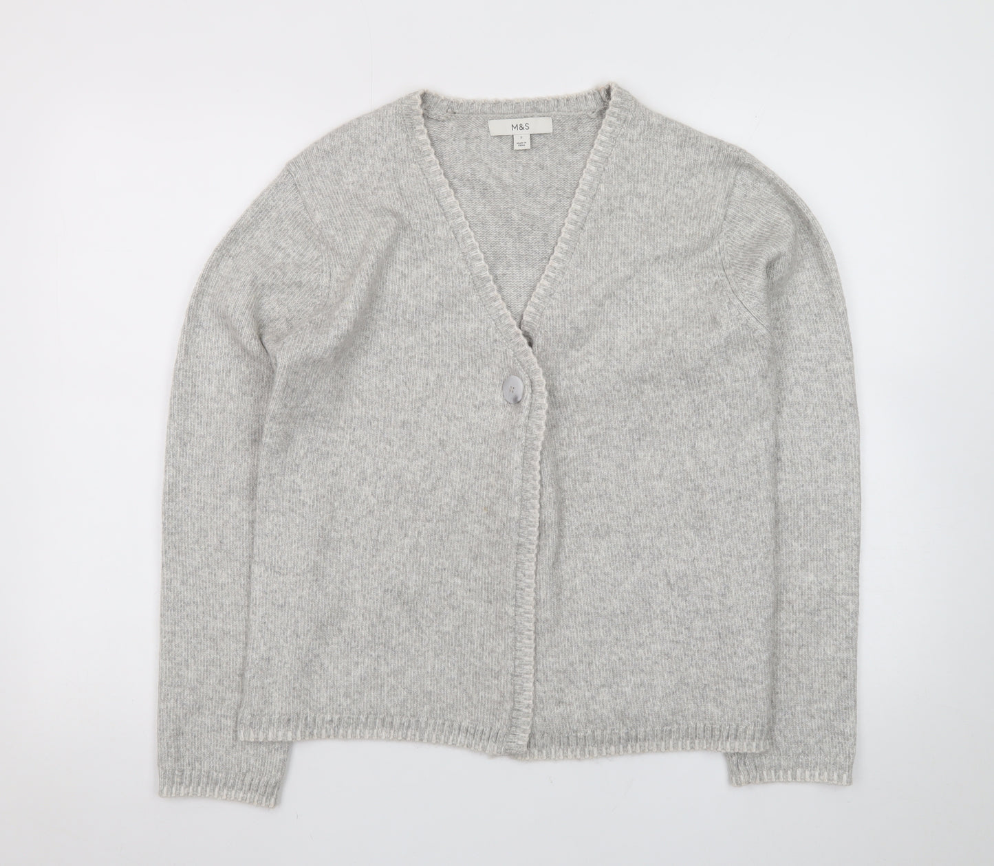 Marks and Spencer Women's Grey Wool Blend V-Neck Cardigan S