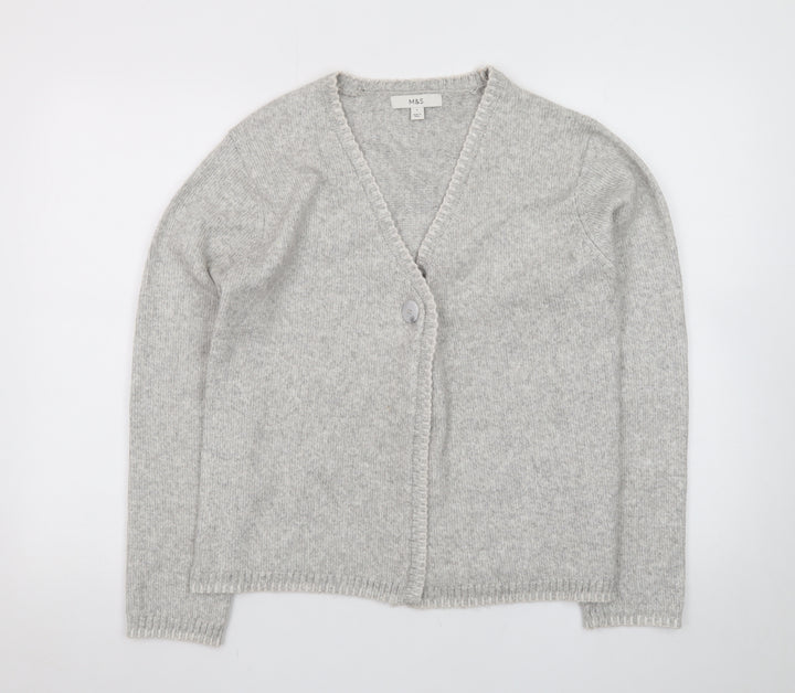 Marks and Spencer Women's Grey Wool Blend V-Neck Cardigan S