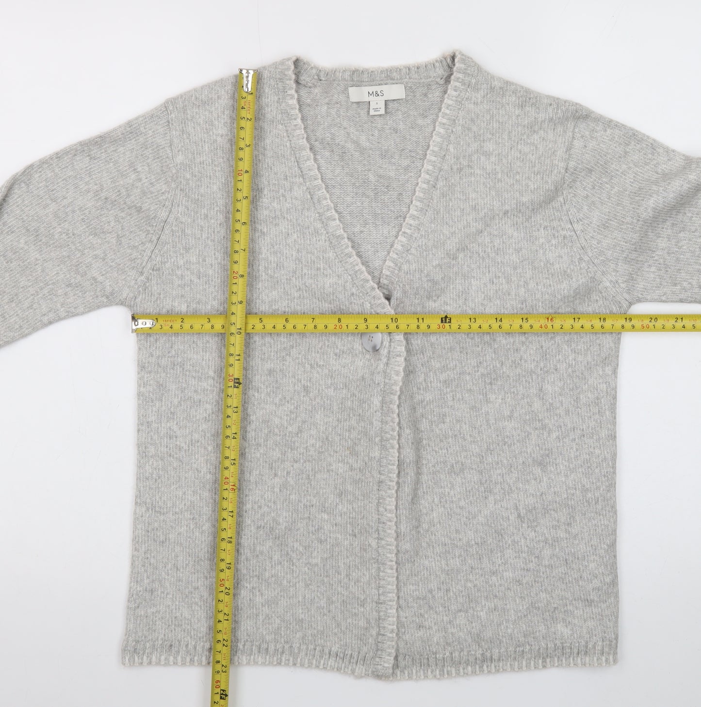 Marks and Spencer Women's Grey Wool Blend V-Neck Cardigan S