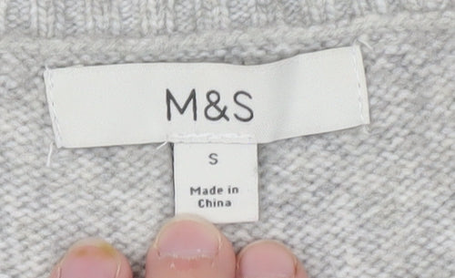 Marks and Spencer Women's Grey Wool Blend V-Neck Cardigan S