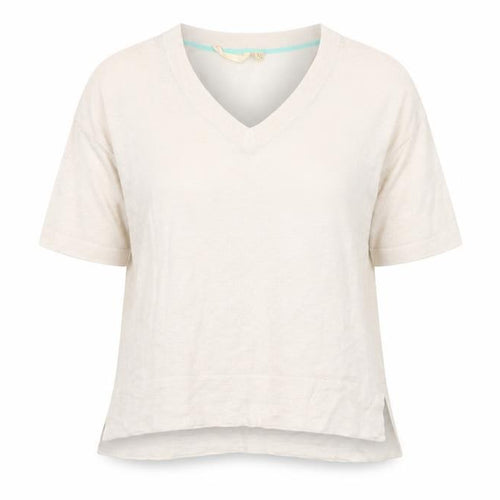 White Stuff Women’s Beige Linen V-Neck Short Sleeve Pullover Jumper UK 10