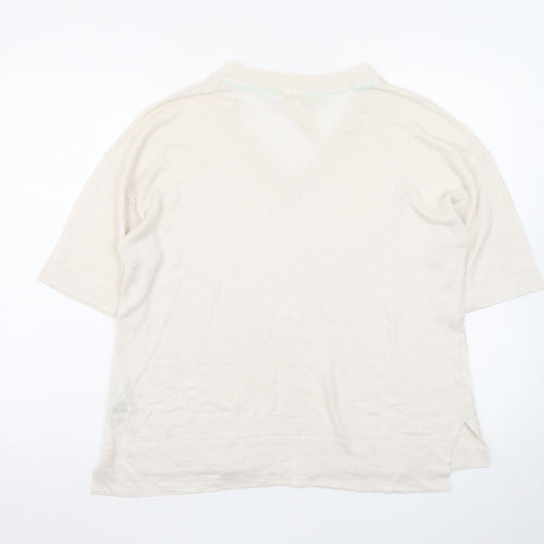 White Stuff Women’s Beige Linen V-Neck Short Sleeve Pullover Jumper UK 10