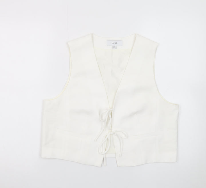 Next Women’s Ivory Cropped Tie Front Sleeveless Blouse UK 14
