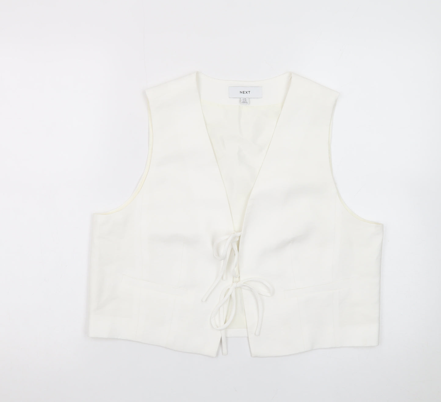Next Women’s Ivory Cropped Tie Front Sleeveless Blouse UK 14