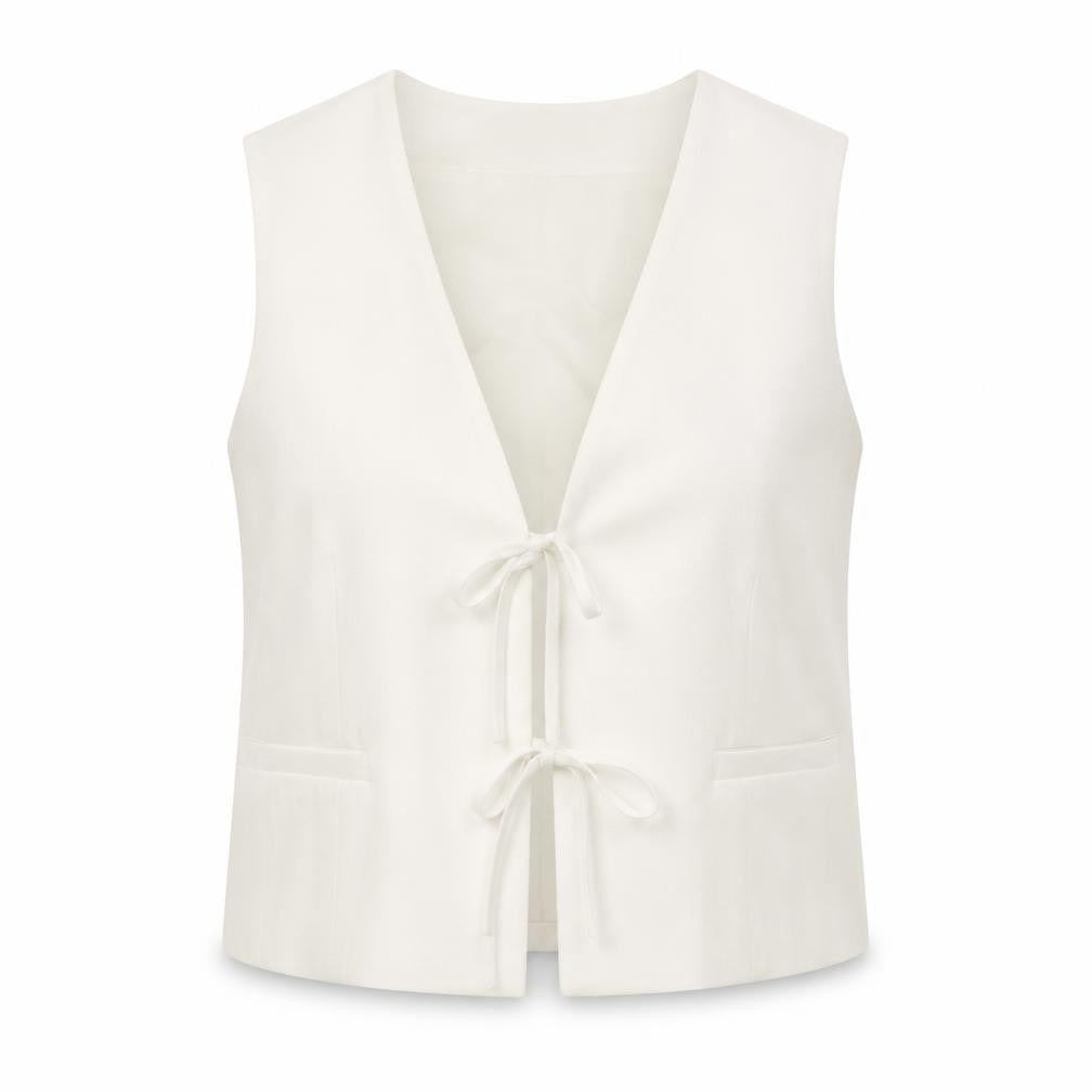Next Women’s Ivory Cropped Tie Front Sleeveless Blouse UK 14