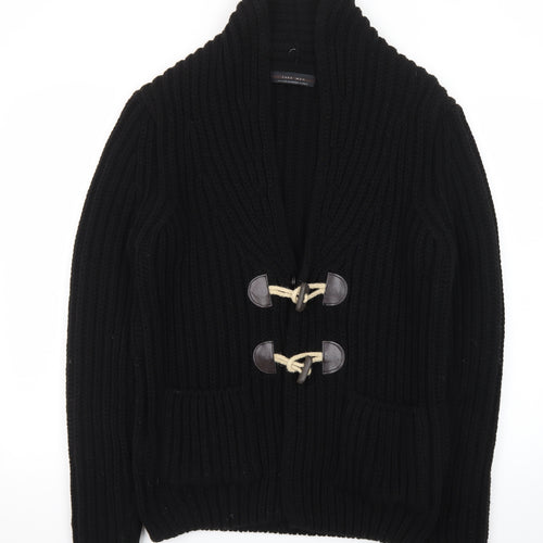 Zara Man Black Wool Blend Chunky Knit Toggle Cardigan M