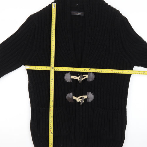 Zara Man Black Wool Blend Chunky Knit Toggle Cardigan M