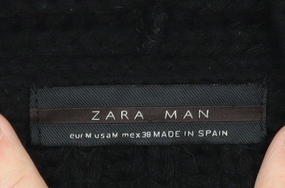 Zara Man Black Wool Blend Chunky Knit Toggle Cardigan M