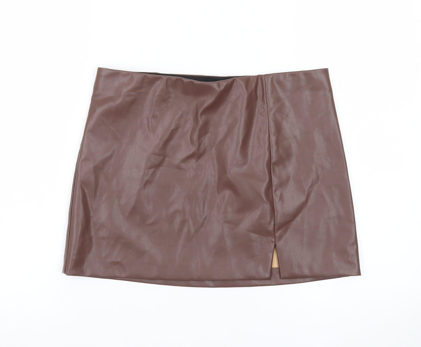 H&M Divided Women Brown Faux Leather Mini Skirt Size 10 High Waist