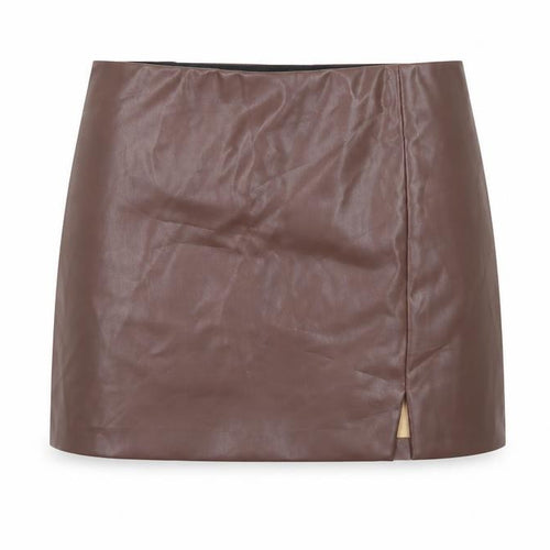 H&M Divided Women Brown Faux Leather Mini Skirt Size 10 High Waist