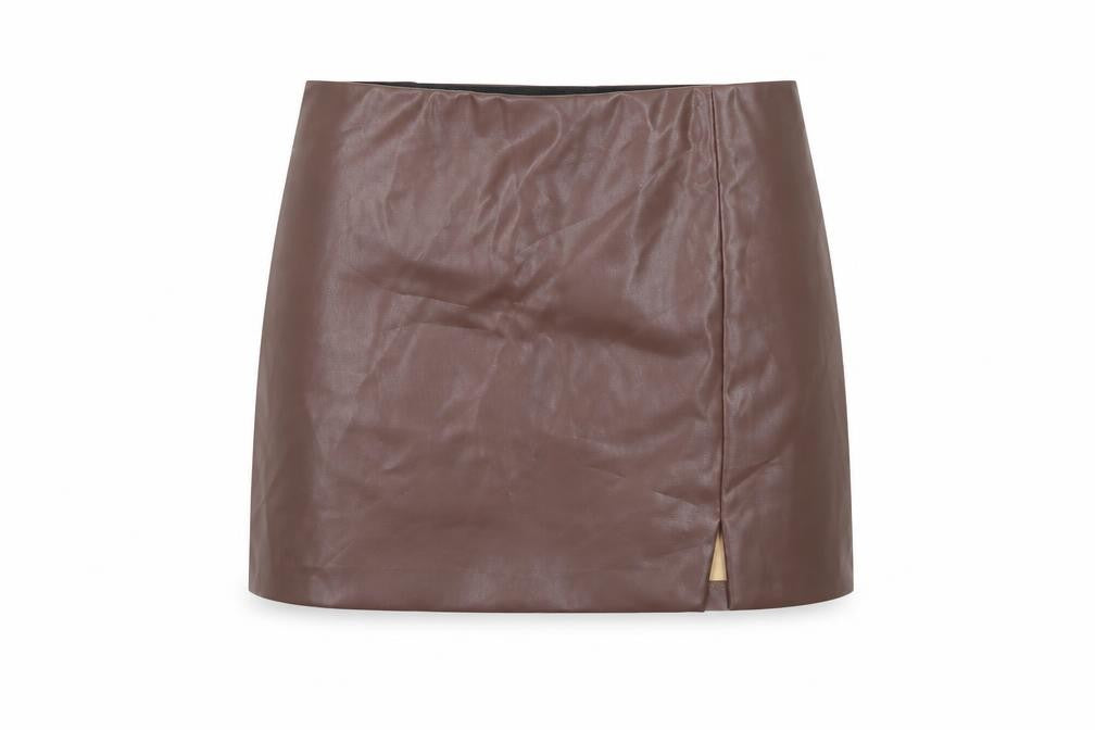 H&M Divided Women Brown Faux Leather Mini Skirt Size 10 High Waist