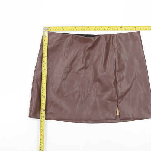 H&M Divided Women Brown Faux Leather Mini Skirt Size 10 High Waist