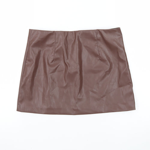 H&M Divided Women Brown Faux Leather Mini Skirt Size 10 High Waist