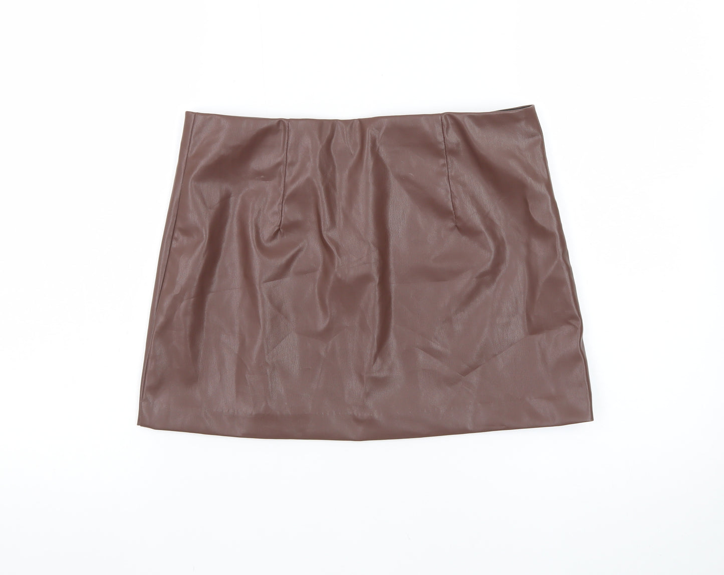 H&M Divided Women Brown Faux Leather Mini Skirt Size 10 High Waist