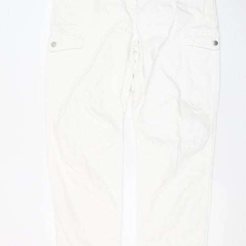 Topshop Women White Cargo Jeans Size 14 Cotton Regular Fit