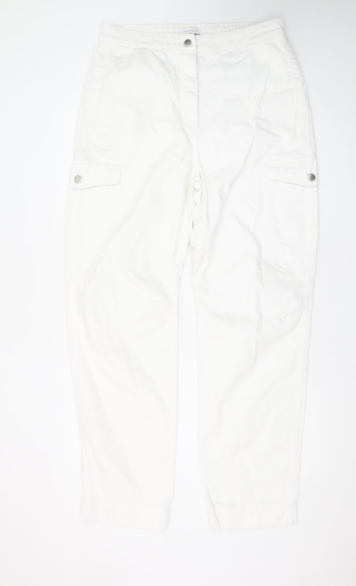 Topshop Women White Cargo Jeans Size 14 Cotton Regular Fit