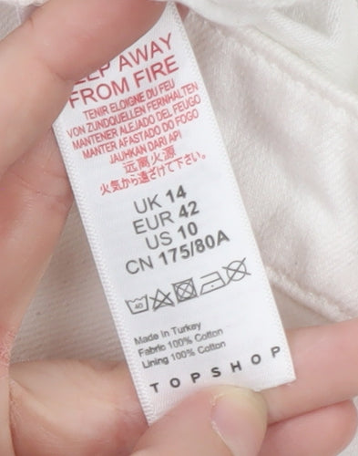 Topshop Women White Cargo Jeans Size 14 Cotton Regular Fit