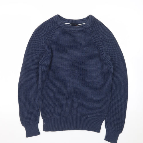 Duck and Cover Men's Blue Cotton Waffle-Knit Crew Neck Jumper Size M