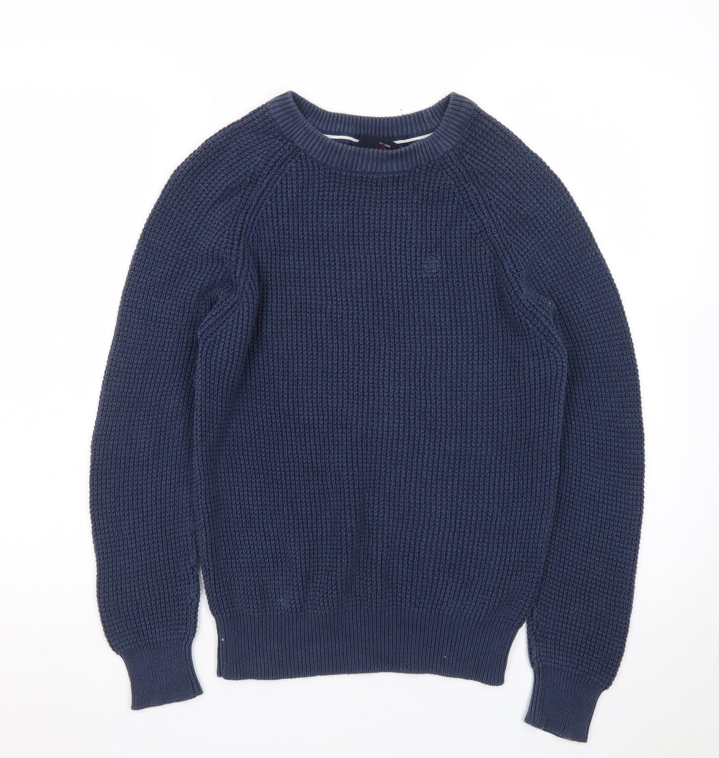 Duck and Cover Men's Blue Cotton Waffle-Knit Crew Neck Jumper Size M