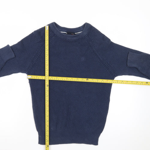 Duck and Cover Men's Blue Cotton Waffle-Knit Crew Neck Jumper Size M