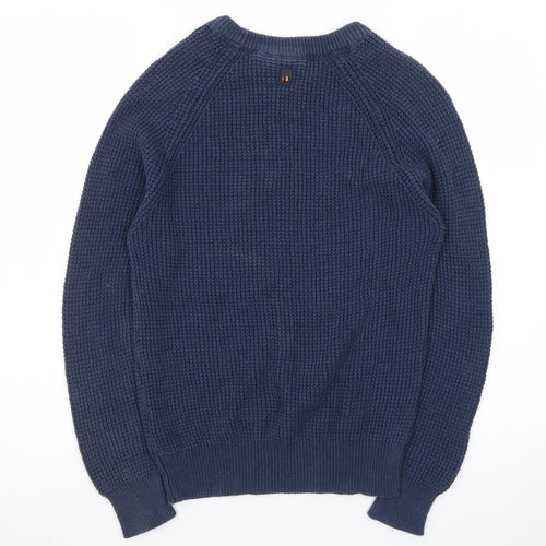Duck and Cover Men's Blue Cotton Waffle-Knit Crew Neck Jumper Size M