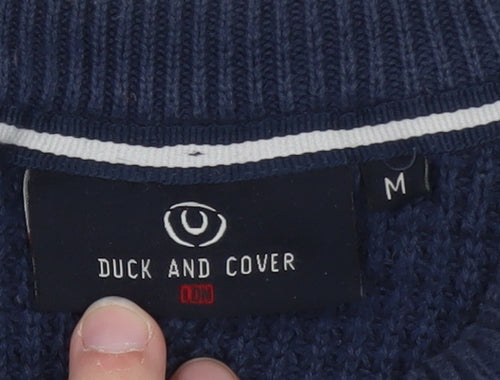 Duck and Cover Men's Blue Cotton Waffle-Knit Crew Neck Jumper Size M