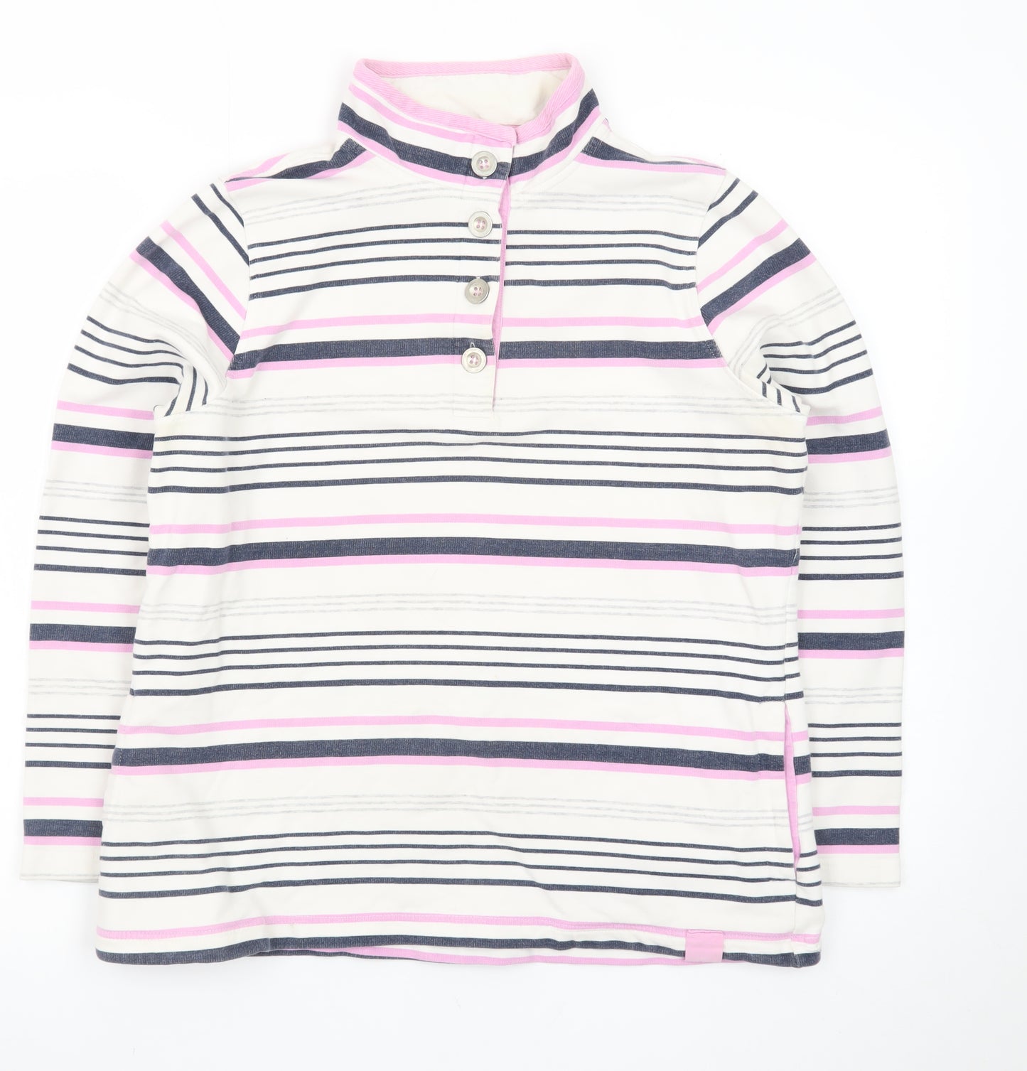 DASH Womens Pink Striped Henley Sweatshirt Size 14 Cotton Blend