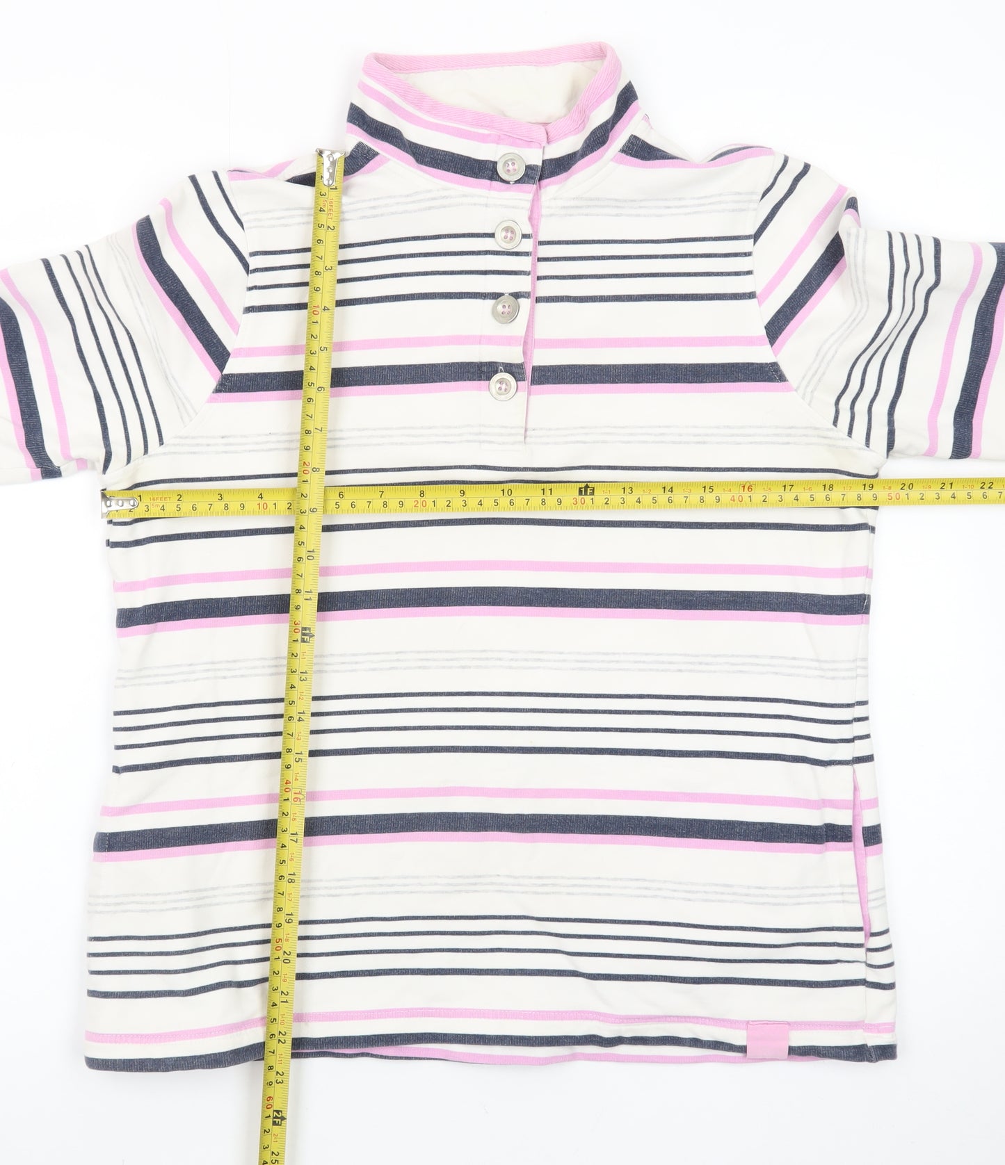 DASH Womens Pink Striped Henley Sweatshirt Size 14 Cotton Blend