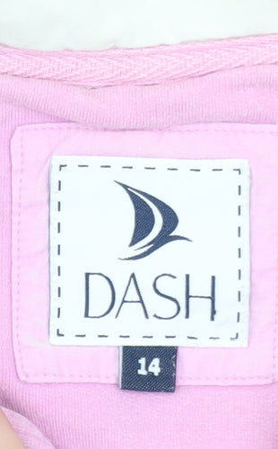 DASH Womens Pink Striped Henley Sweatshirt Size 14 Cotton Blend