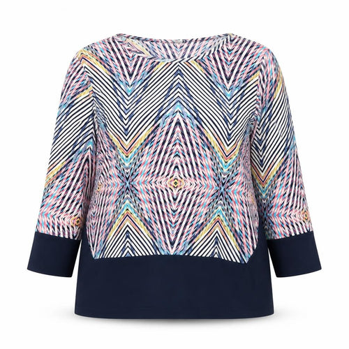 Bassini Women’s Multicoloured Geometric Tunic Top Size 18 3/4 Sleeve