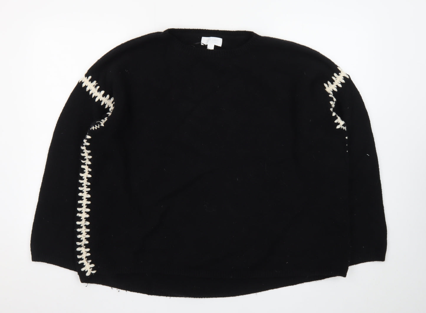 The White Company Women Black Wool Pullover Jumper UK 1 S with Contrast Stitch Detail