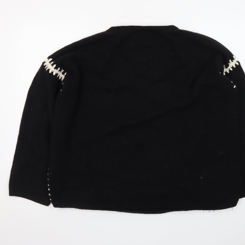 The White Company Women Black Wool Pullover Jumper UK 1 S with Contrast Stitch Detail