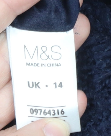 Marks and Spencer Womens Navy Blue Mid-Length Wool Blend Coat Size 14