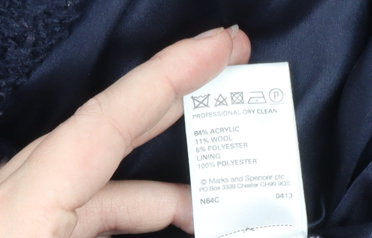 Marks and Spencer Womens Navy Blue Mid-Length Wool Blend Coat Size 14